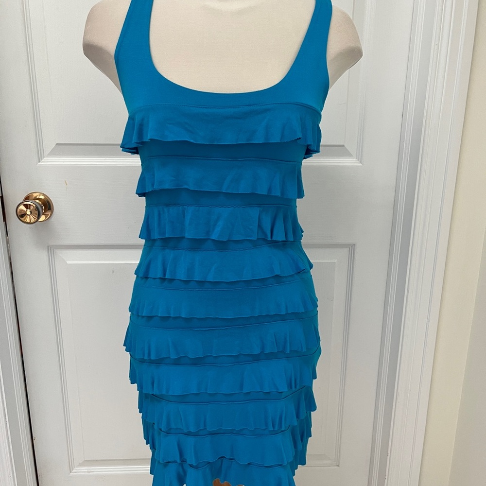 Express Blue Ruffle Midi Dress - Picture 2 of 7
